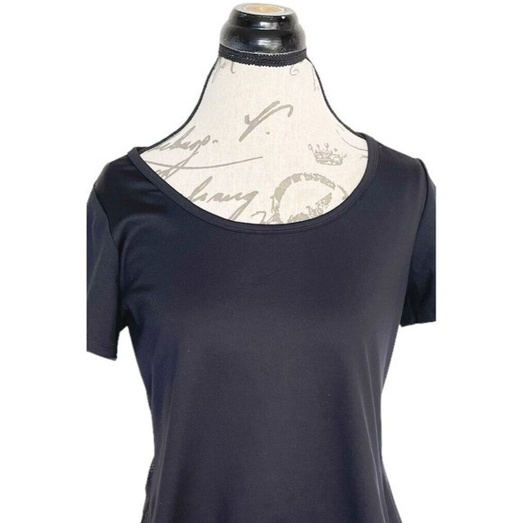 Justfab Active Womens Blouse Black Mesh Short Sleeve Asymmetric Side Slit Size S - Picture 4 of 15